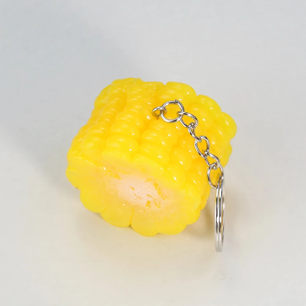 Emulation Boil Corn Sticky Maize Resin PVC Key Chain Funny Shooting Props Crafts Food Snacks Charms Dangle Jewelry Hanging Decor