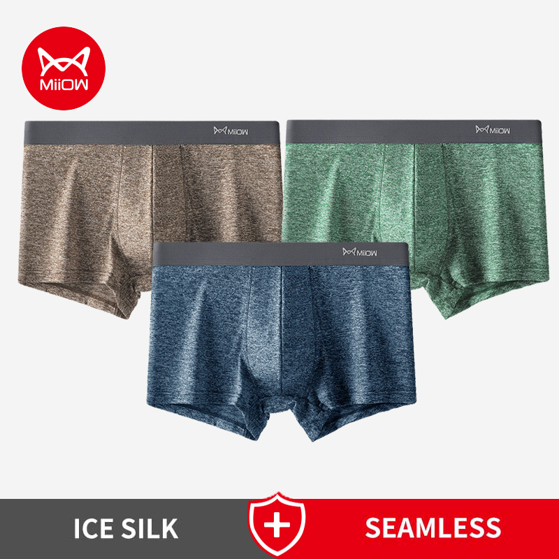  MiiOW 3Pcs Sexy Men Underwear Boxer Shorts Antibacterial Crotch Male Underpants Men's Panties Color Breathable Man Boxer Briefs 