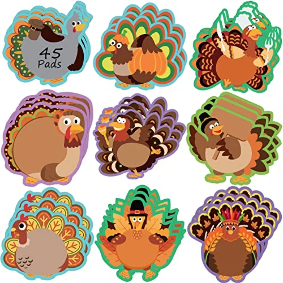 

45 Pads 900 Sheets Thanksgiving Sticky Notes Turkey Self Sticky Memo Pads Adhesive Cute Sticky Notes Self Stick Pads for Office
