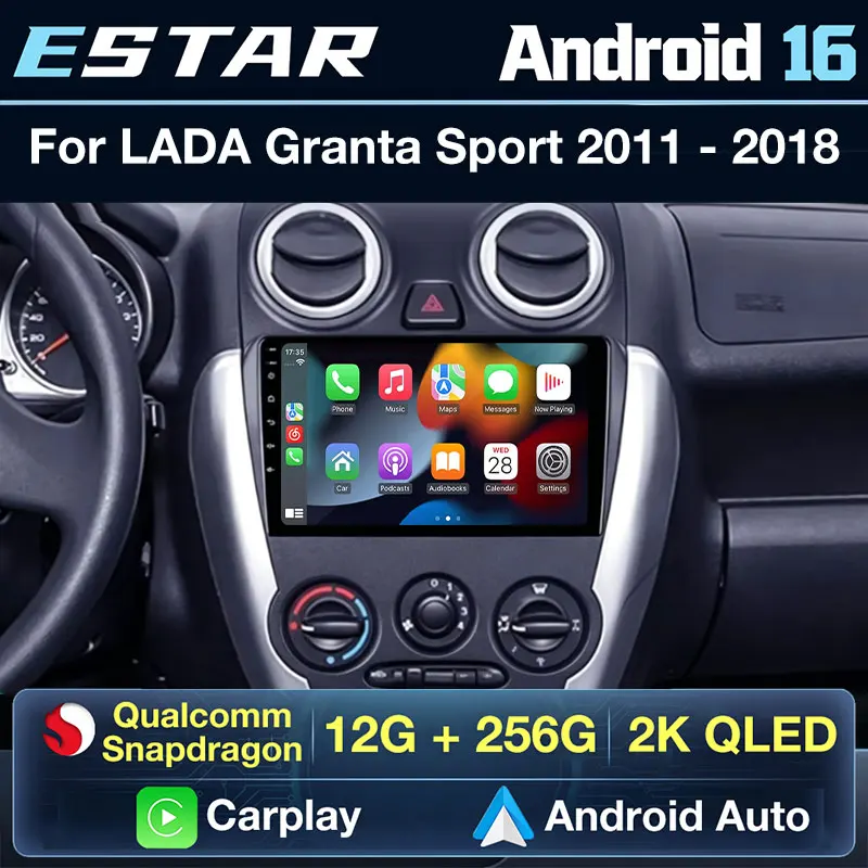 Android 16 For LADA Granta Sport 2011 - 2018 Wireless Carplay 360 Camera Audio Multimedia QLED SWC 4G LTE Video Player Stereo BT