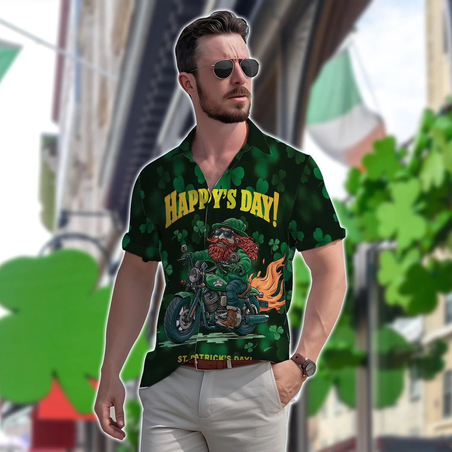 

Beach Shirt Hawaiian Shirt For Men Clothes Patrick Casual Button Down Short Sleeve Shirt Leprechaun Short Sleeve Blouses