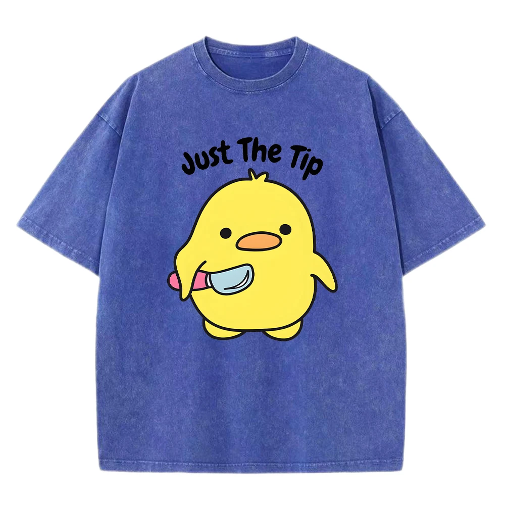 

Just The Tip Threatening Print Washed T-Shirts Mens Oversize O-Neck Tee Shirt Cotton All-Match Tops Casual Soft Sportswear