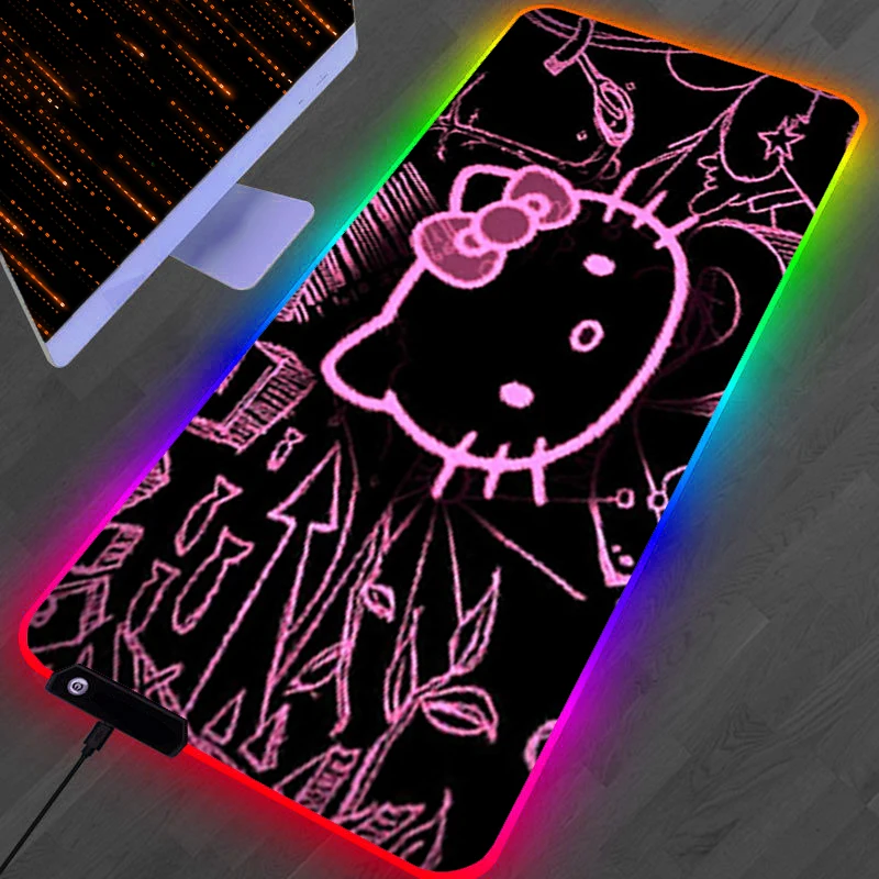 Rgb led mouse pad portátil de borracha estendida tapete de mouse de mesa jogo de computador mousepad acessórios para pc h-hello k-kitty teclado