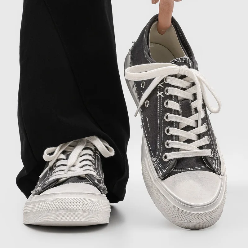 

Top Quality Old Mesh Retro Dirty Shoes Men's Canvas Shoes Distressed White Sole Casual Shoes 2026 Streetwear Footwear Sneakers