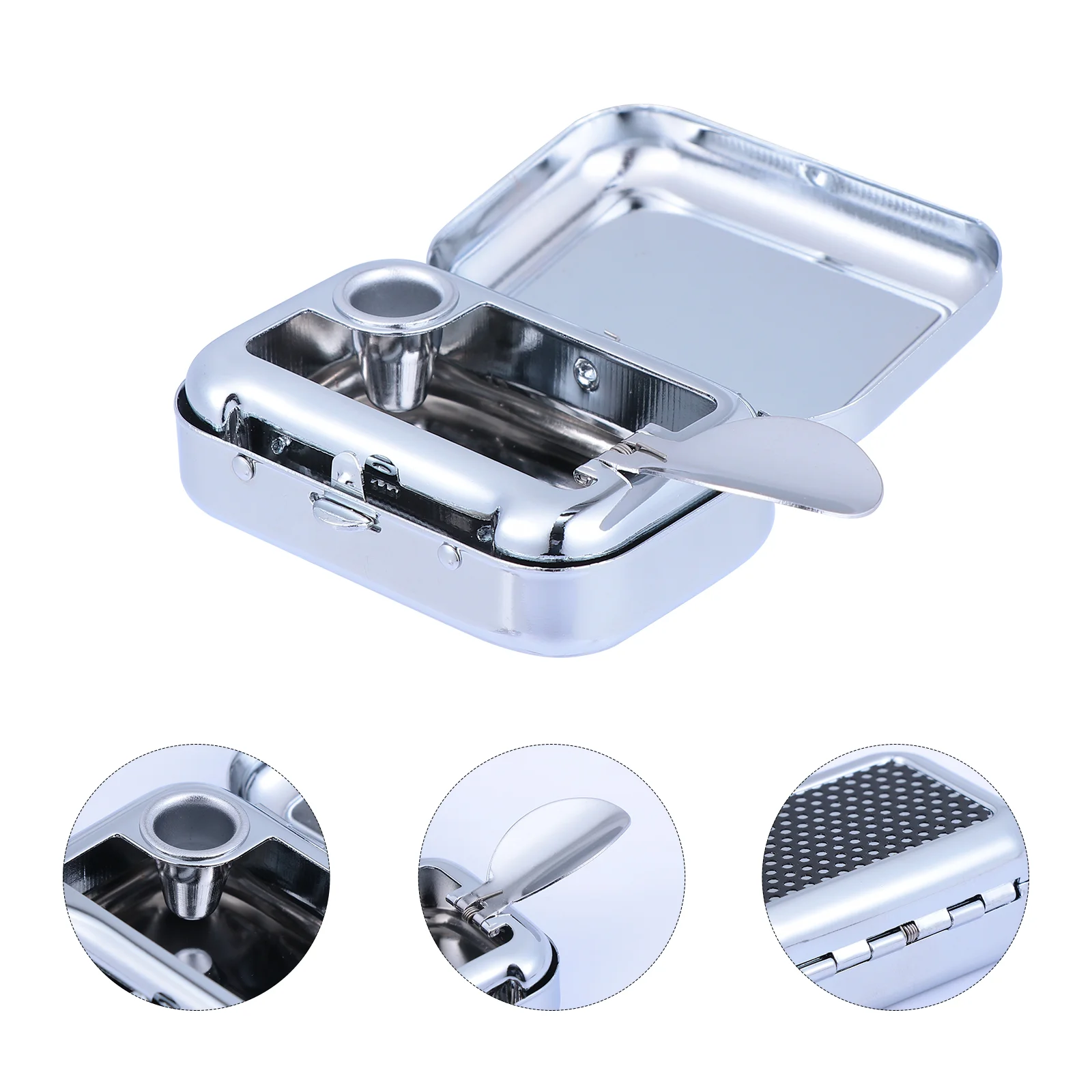 Portable Ashtray Home Metal Windproof Holder Outdoor Case Stainless Steel Container House Travel Car