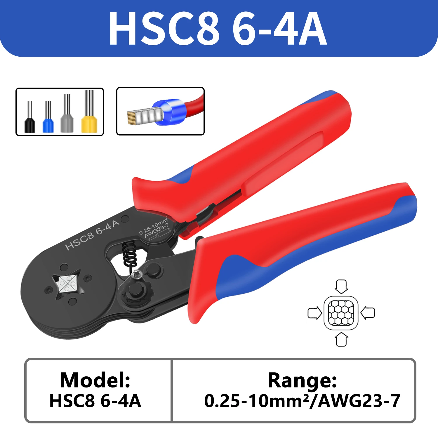 Ferrule Crimpen Werkzeug HSC8 6-4/6-6 Elektrische Crimper Zange Für Draht Ende Crimp Rohr Terminals Elektrische Schaltung Reparatur – Detail 1