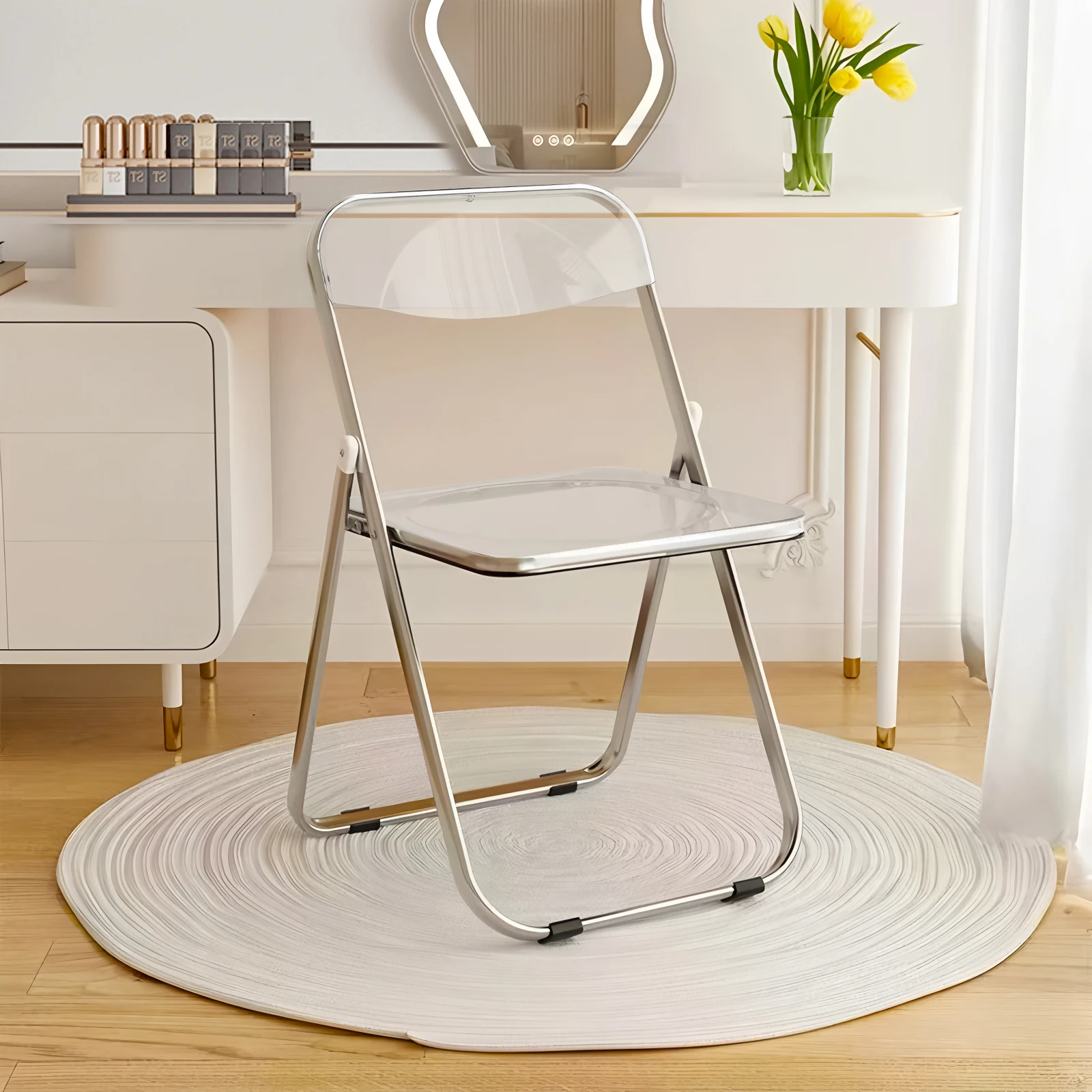 

2Pcs Transparent Acrylic Ghost Chair, Modern Stackable Folding Conference Chair for Home Office Furniture
