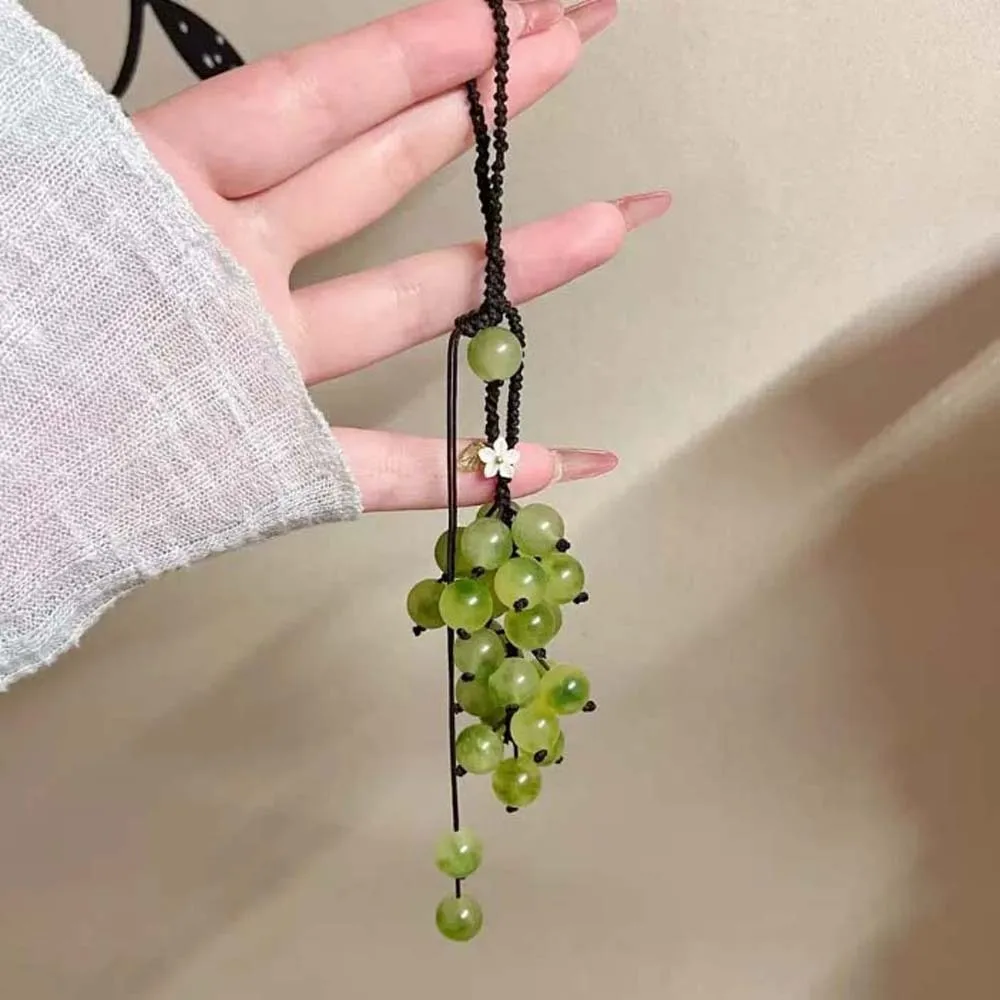 Elegant Grape Cluster Pendant Green Purple Crystal Grape Phone Chain Polyester Key Ring Gradient Beads Woven Pendant Women