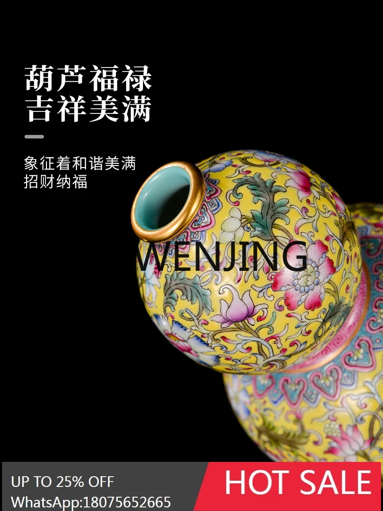 Porcelain Hand Painted Double-Gourd Vase Antique Imitation Chinese Style Porcelain Vase TV Cabinet Study
