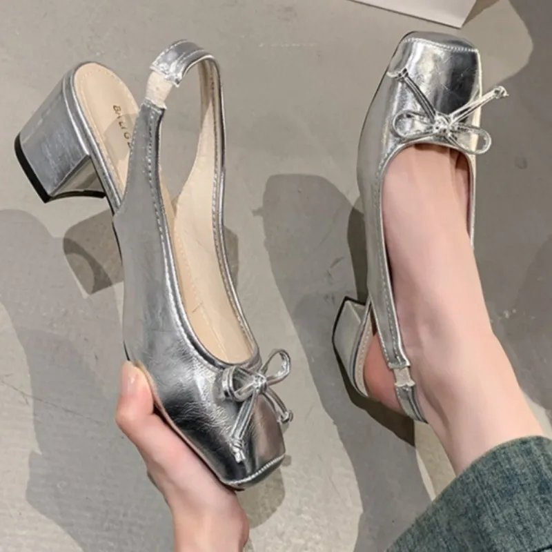 

mary janes Sandals Woman Low-heeled Rubber Rome PU Fabric Slides Hoof Heels Low Sandals Woman Leather Low-heeled Hoof Heels PU