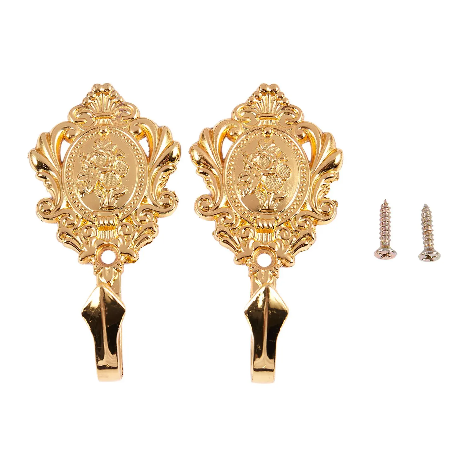 

Rose Pattern Vintage Alloy Drapery Curtain Holdbacks Tieback Hooks 2Pcs (Gold)