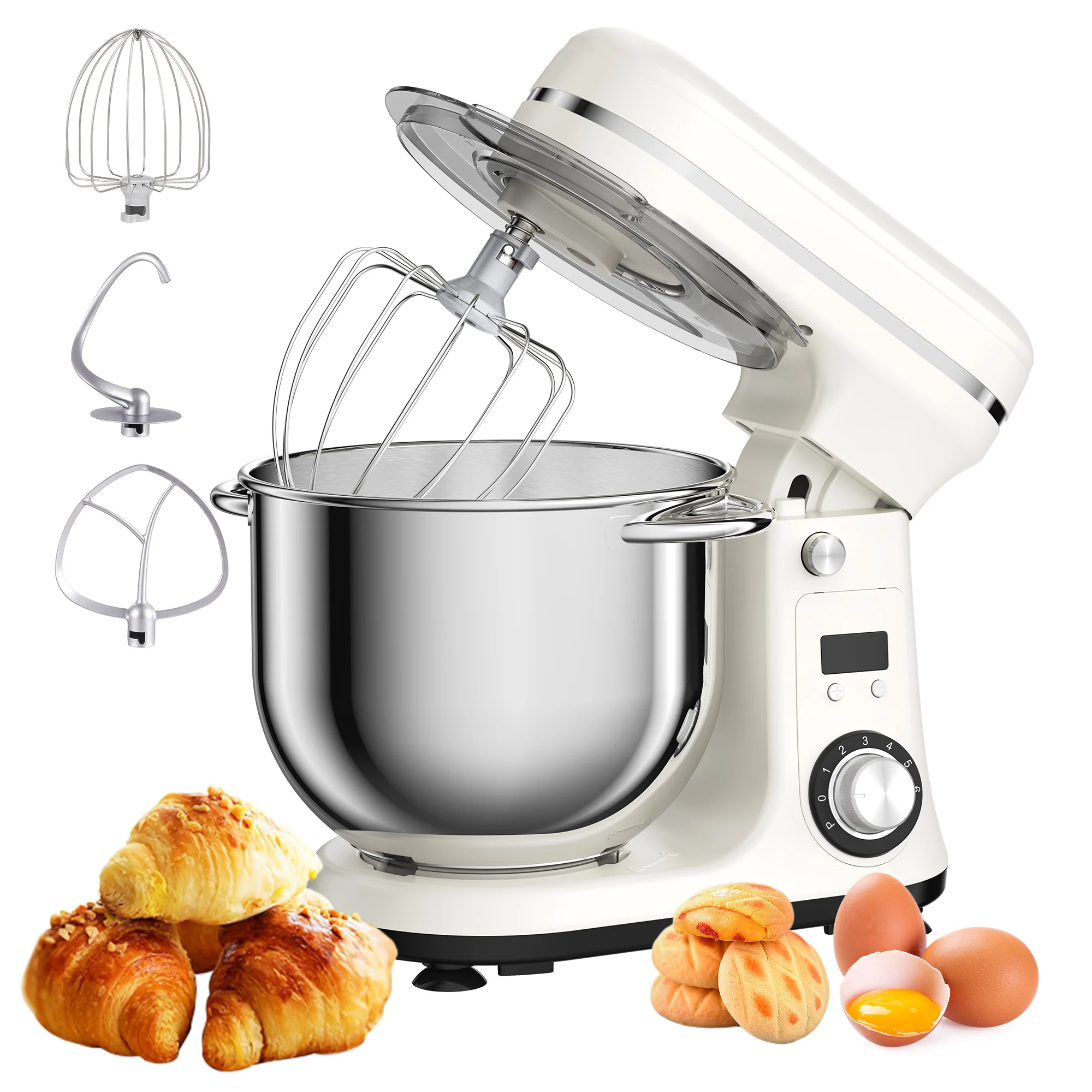 BioloMix keukenvoedselmixer, blender, stille motor, crème eiergarde, zweepdeegkneder, 6 snelheden, 1200 W, 6 l, DC