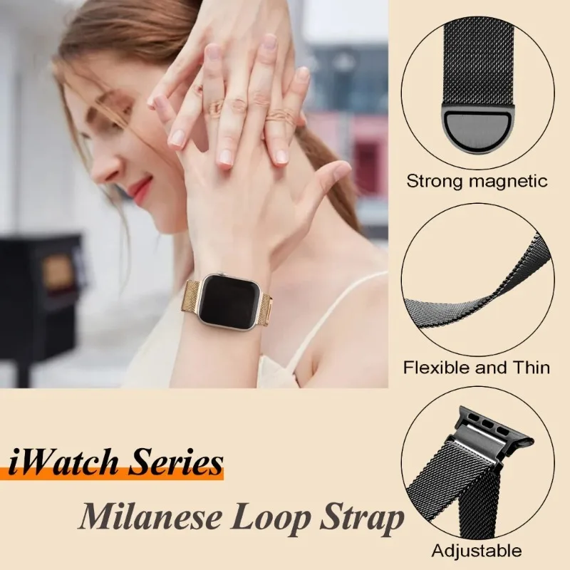 Starlight Milan Metallarmband + Gehäuse für Apple Watch 46 mm 42 mm 38 40 41 44 49 45 mm PC-Glas iWatch Serie 11 10 9 8 7 6 5 4 Ultra3/2 – Detail 4