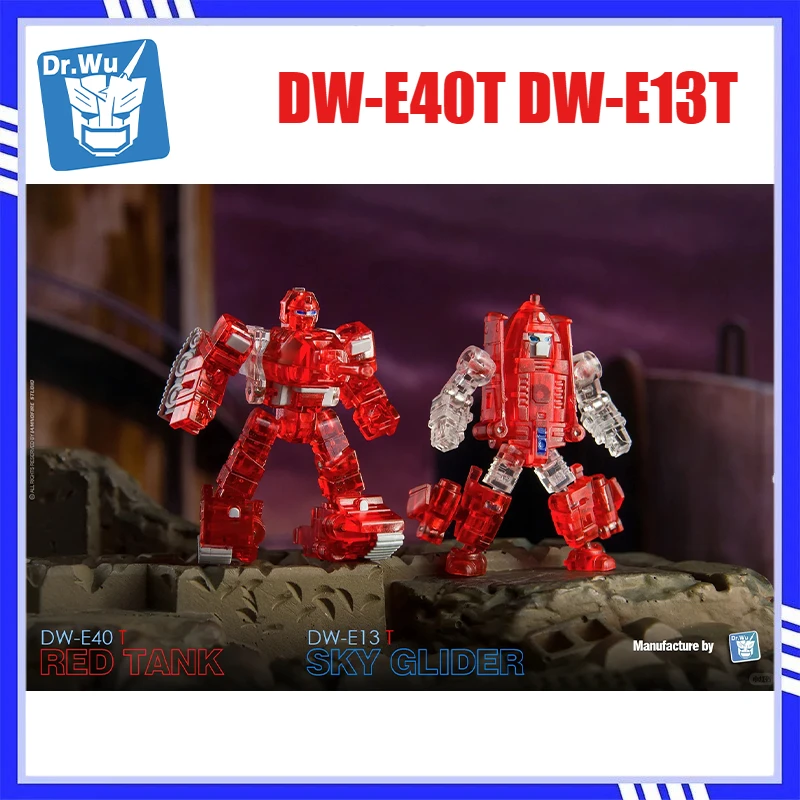 Dr.Wu DW-E40T Red Tank & DW-E13T Sky Glider Transparent Version Small Scale Transform Robot Action Figure Toy Set