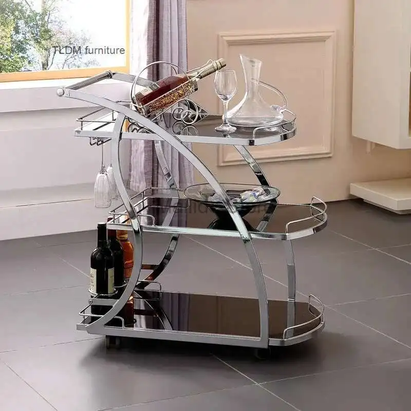 

Glass Iron Art Light Luxury Salon Trolleys Beauty Salon Tool Trolley Modern Salon Furniture Home Rack with Wheel Wine Water Cart