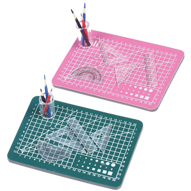 1 Set 1:12 Dollhouse Miniature Cutting Mat Ruler Pencil Pen Holder Set Doll Home Decor Pretend Play Dollhouse Toys