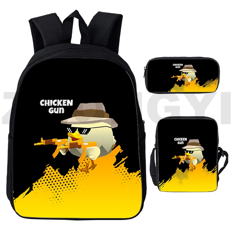 High Quality Chicken Gun School Backpack Boys Outdoor Sport School Bags 3 Pcs/Set Anime Handbags Kids Pencil Case Mens Bookbag