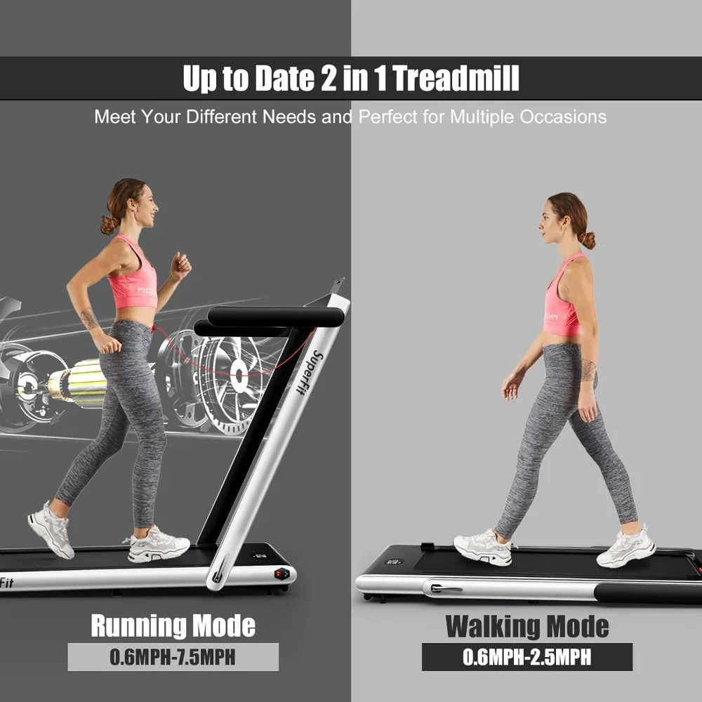 2 in 1 Folding Treadmill, 2.25HP Superfit Under Desk Electric Treadmill, Installation-Free with Remote Control, APP Control