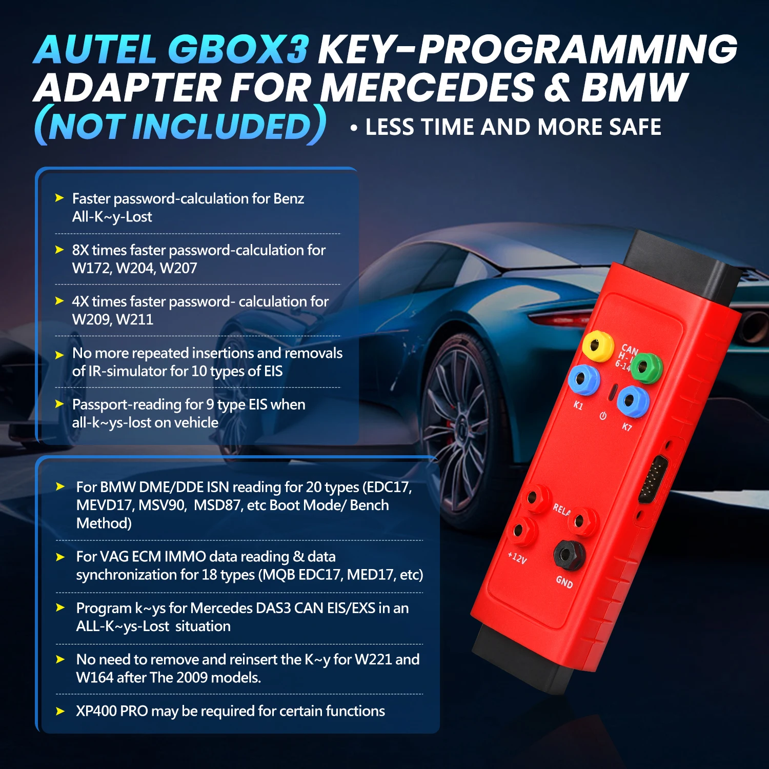 Autel G-BOX3 G-BOX2 Адаптер для программирования ключей Realizes Инструмент быстрого режима для Mercedes Benz/BMW Работа с IM508 PRO/IM608 II/IM608