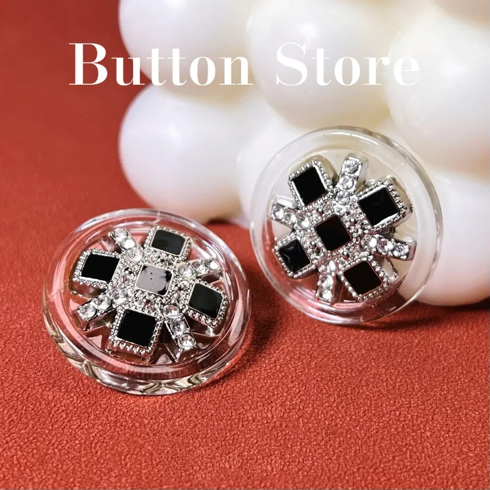 5 Pcs Exquisite Luxury Diamonds Clear Resin Base Metal Buttons Jumper Coat Blazer Jacket Elegant Decorative Buttons