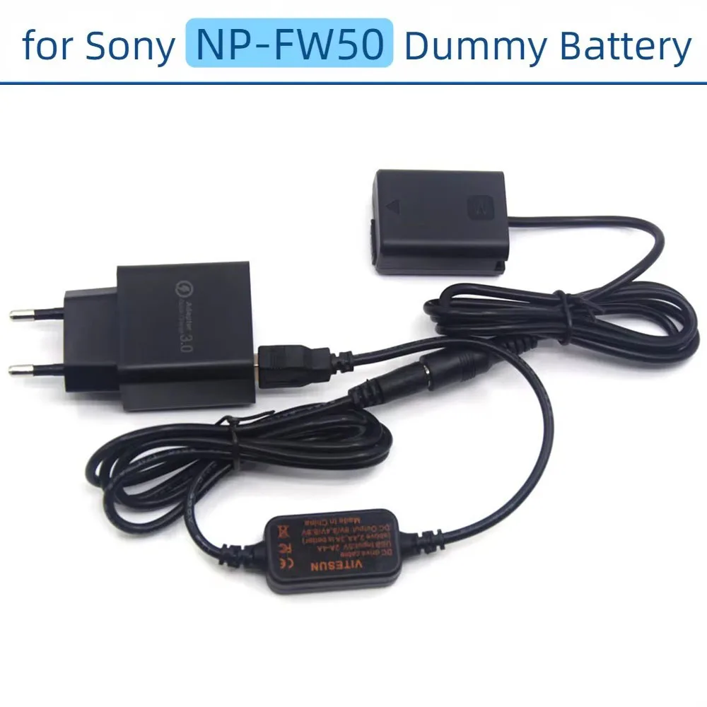 

USB-кабель постоянного тока, зарядное устройство 18 Вт, адаптер-пустышка Np Fw50, подходит для Sony A6400 Zv-E10 A7s2 A7r A7rii A6300 A6500 A7000 Nex7 Ilce 5100