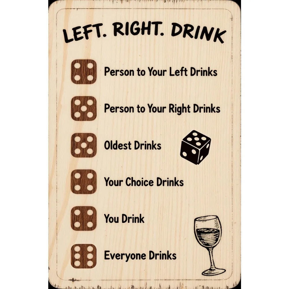 Left Right Drink Game Dice Vintage Metal Tin Signs Party Drinking Retro Wall Art Decor Plaque For Home Bedroom Dorm Bathroom
