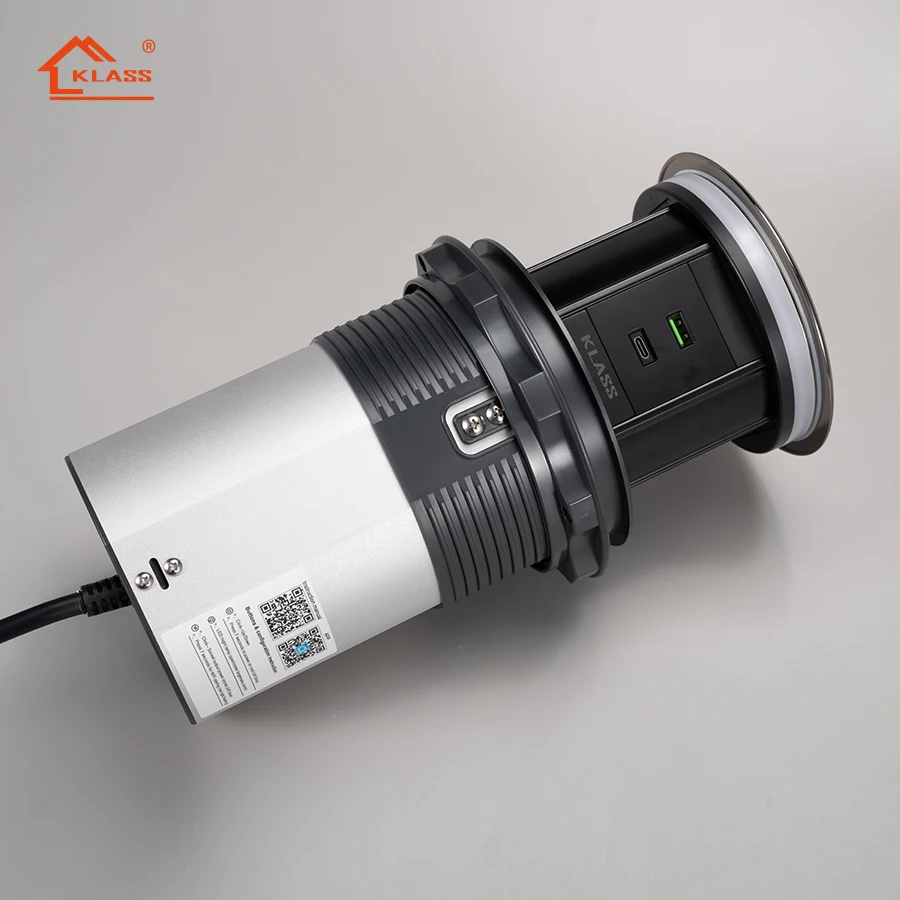 Waterproof Pop Electric Lifting Tabletop Socket Tuya Wifi Remote Control USB C 15W Wireless Charging Safety Protection