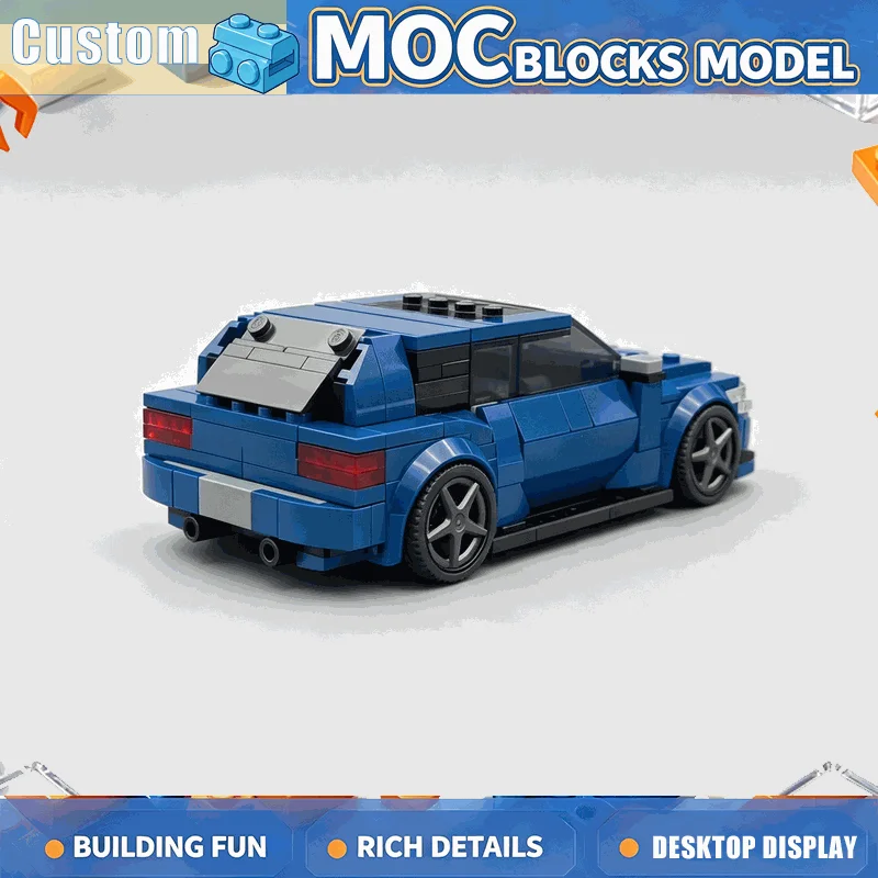 293PCS Blue Compact Sports Hatchback Car Building Block Model DIY Assembly Vehicle Brick Creative Engineering Collection Display
