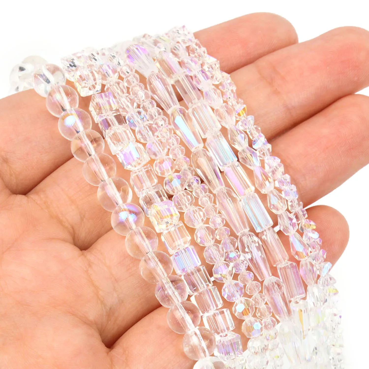 High Quality AB Clear Crystal Bead Faceted Round Cuboid Waterdrop Shape Loose Beads for Jewelry Making Bracelet Accessories 15''