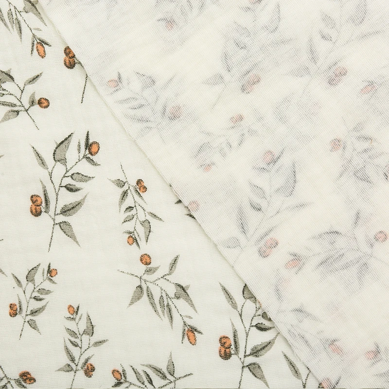 135x50/500CM Green Leaves Printed Pure Cotton Double-layer Crepe Fabric For Pajamas, Home Wear,Handmade DIY Fabric TJ21772