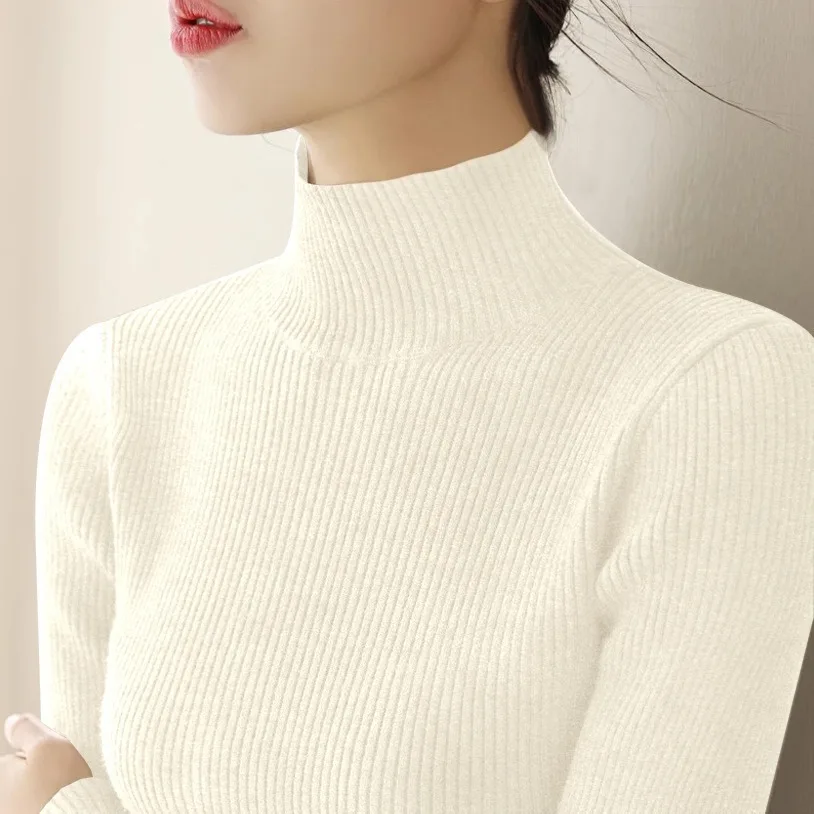Spring Winter Fashion Women's Simple Basic Sweater Good Quality Strechy Slim Fit Long Sleeve Mock Neck Pullover Knitting Tops
