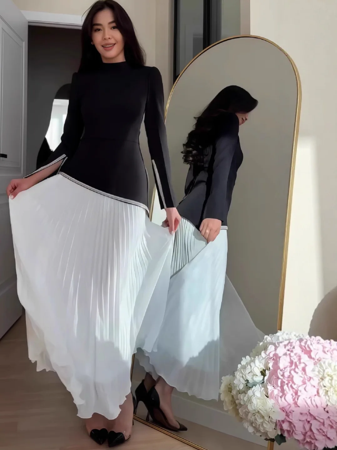 Ele cintura alta emagrecimento longo sve midi saia conjunto de duas peças feminino ano novo primavera coleção faionable casual dr