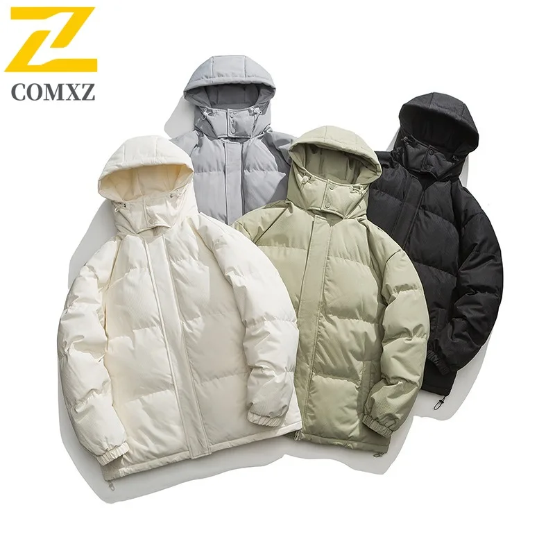 COMXZ 2025 Waterproof Down Cotton Jacket Men New Autumn Winter American Fashion Fleece Lined Thick Parka Warm Coat windbreaker