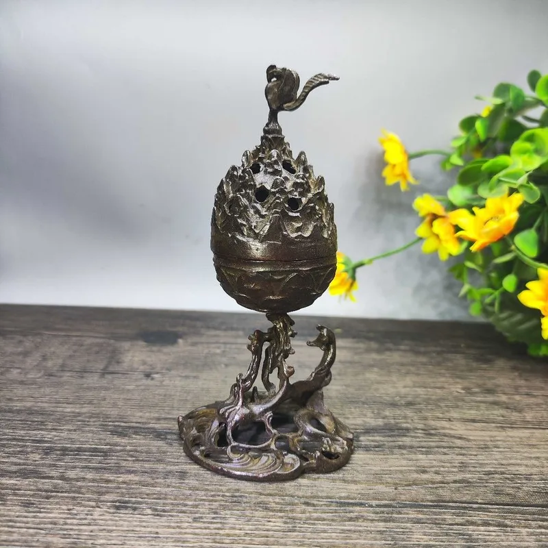 Antique-style Vermilion Phoenix Boshan Burner Ornament, Retro-Inspired Home Decor for Study and Living Room, Incense Bur