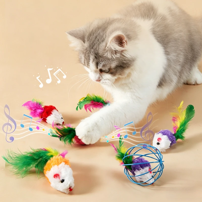 Fake Mouse Cat Toy Simulation Plush Mouse Colorful Feather Rustling Cat Self-Pleasure Interactive Boredom Relief Pet Supplies