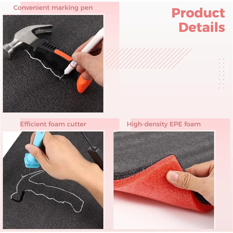 A26F-Per set di schiuma per cassetta degli attrezzi di stoccaggio-Organizzatori di schiuma per attrezzi regolabili Tappetini per cassetta degli attrezzi antiscivolo 18,1 × 11,8 × 1 "Spina americana