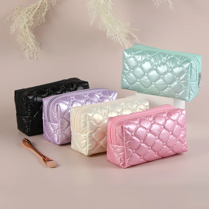 New Candy Color Embroidered Diamond Grid Makeup Bags Fashion Women Clutch Bag Toiletry Bag Makeup Pouch Cosmetic Bag Pencil Case