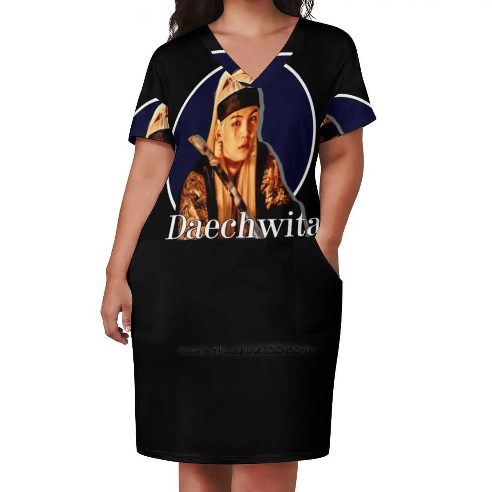 Suga Daechwita Loose Pocket Dress Women Casual V Neck Dress Printed Dress Suga Agust D Daechwita D 2 Yoongi Min Yoongi Kpop