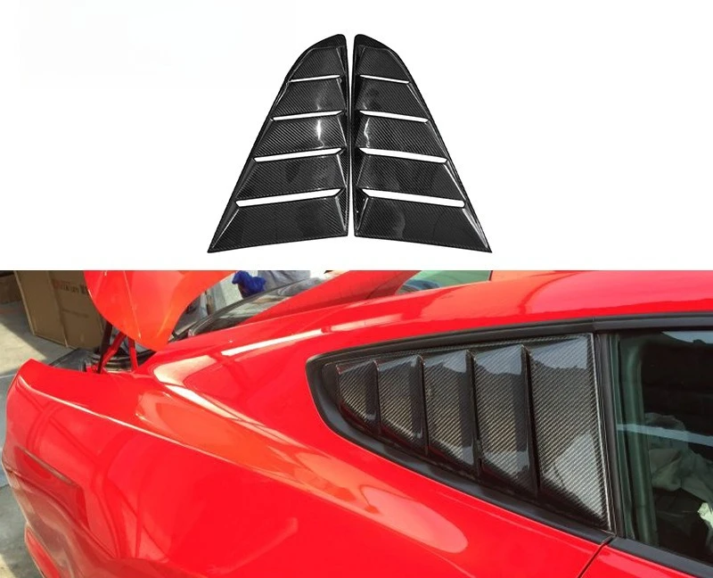 

Подходит для: Ford Mustang 15-17, жалюзи из углеродного волокна, украшение для боковой двери, трендовые аксессуары для модификации заднего треугольника