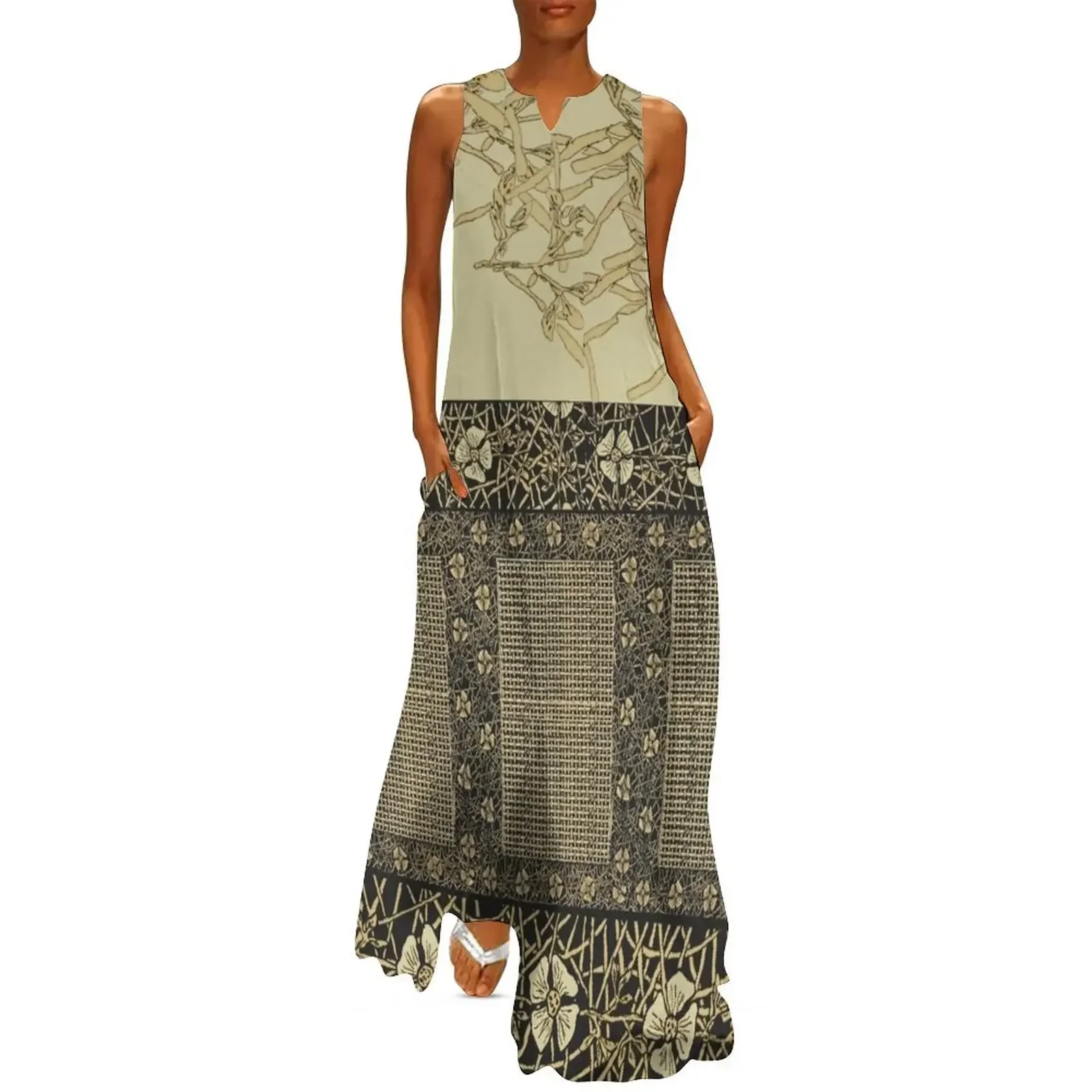 

black and ivory vines and burlap Long Dress Clothing female loose summer dress luxury evening dresses for women 2025 Dress