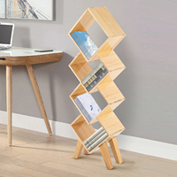 4-Tier Tall Bookcases Files Organizer Wooden Book Display Stand Wood Small Bookcase Book Shelf