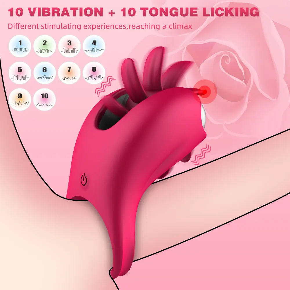 Silicone Penis Ring Delayed Ejaculation 10 Modes Rotating Tongue Licking Clit Stimulator Female Masturbator Cock Ring Sex Toys