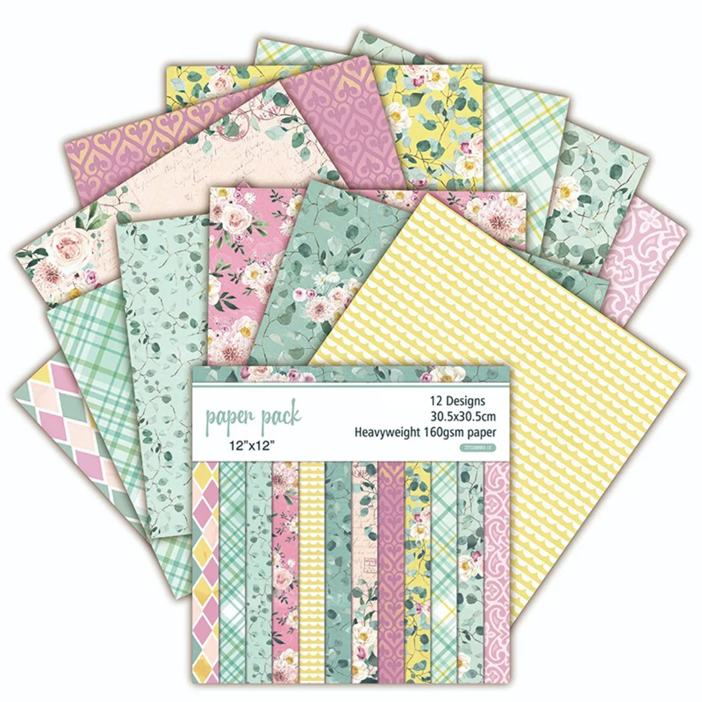 12 Pcs 12 Inches Handbook Background Paper Vintage Premium Bright And Light Style Floral Patterns