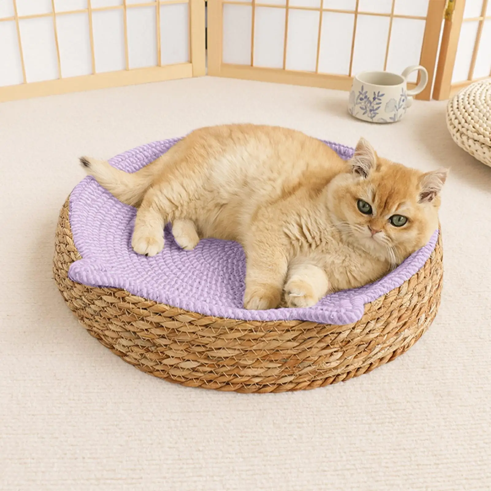 Coussin à gratter pour chat en coton tressé respirant, design oreilles de chaton, pour le jeu, l'exercice, l'enrichissement et le soin des griffes