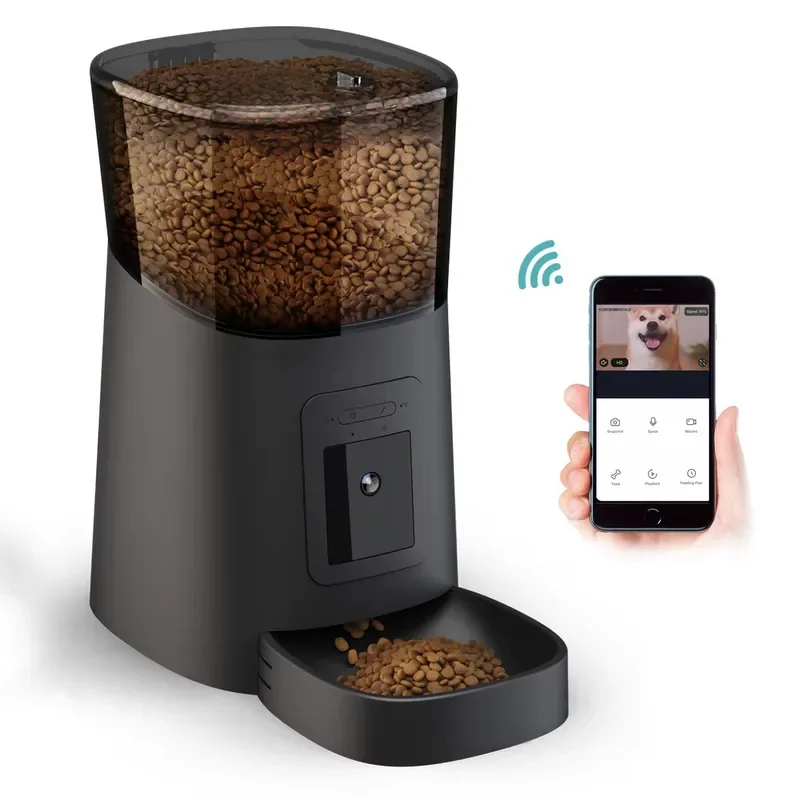 Automatic Smart Pet Feeder with Camera Remote Control and Charging Function for Cats and Dogs 6L Capacity Food Dispenser for