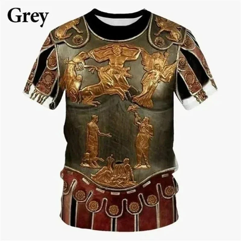 

2024 Summer Men 3D Printed Medieval Armor T-shirt Cosplay Pattern Casual Fashion Round Neck Short Sleeve T-shirt Oversized Top