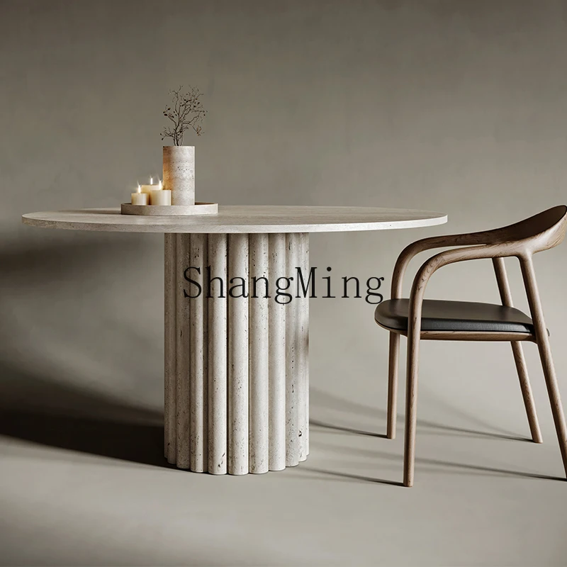 

FG imported travertine round table villa B & B restaurant household luxury stone table light luxury minimalist dining table