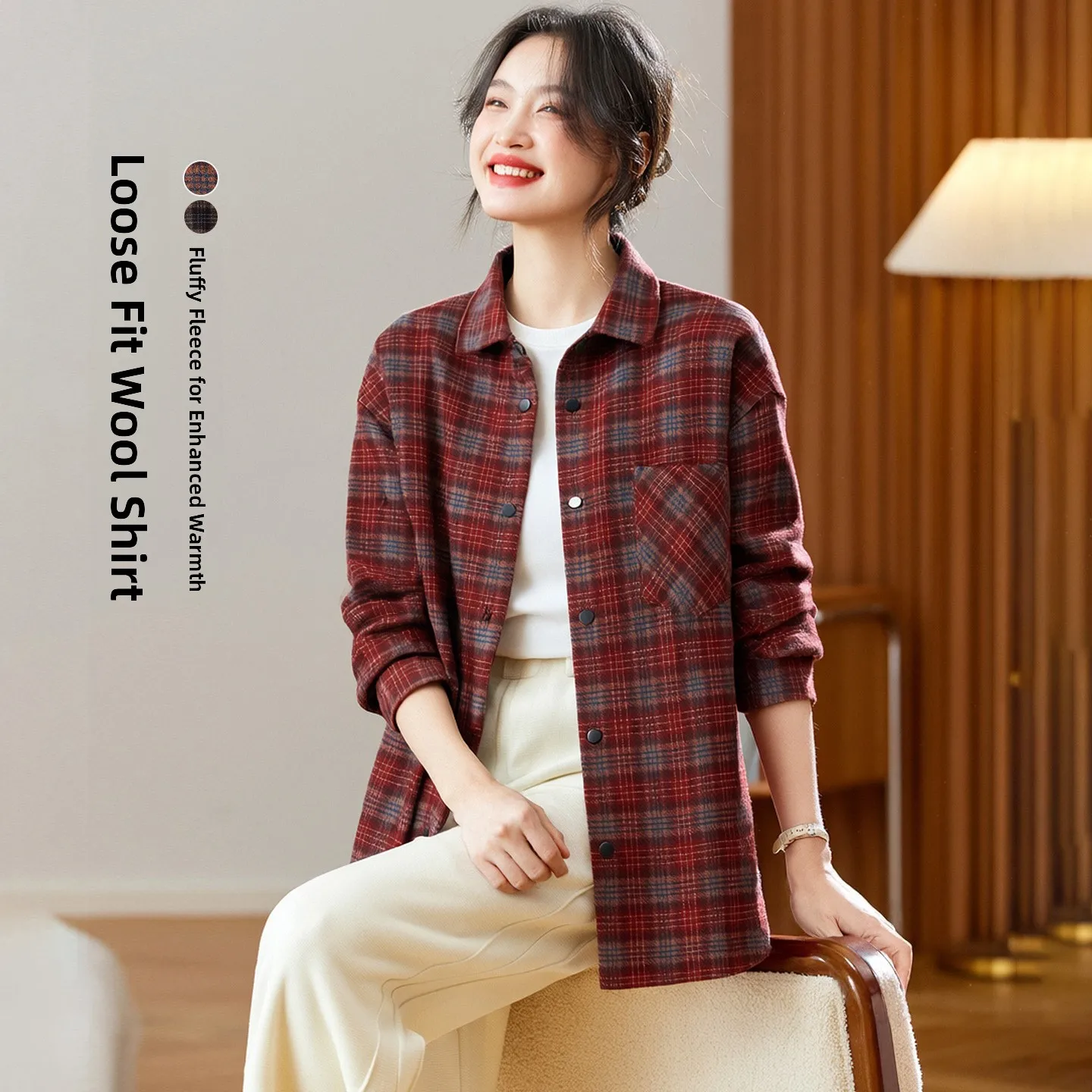 

Thiened Cotton irt Women's Long Sve Plaid Flannel Warm Autumn Winter New Sle Commute Sle Loose Fit Polyester Fabric
