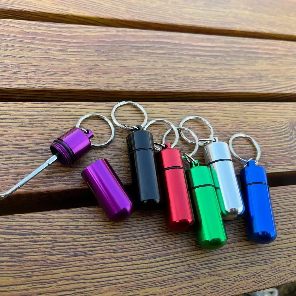 Aluminium Bottle With Telescopic Spoon Water-proof Pill Case Box Stash Jar Sealing Keychain Outdoor Tool Accessories