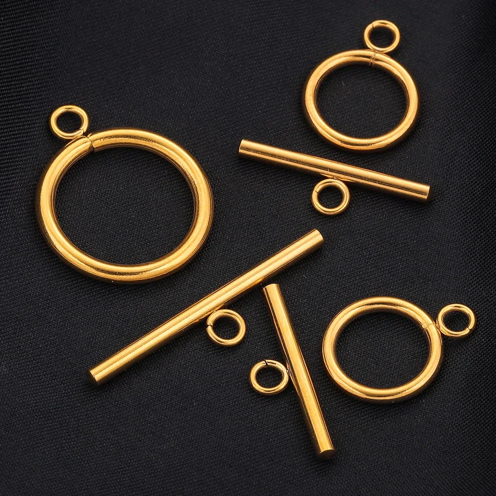 5 Set di fermagli OT rotondi in acciaio inossidabile connettori con fibbia a levetta placcati in oro per collana di braccialetti fai da te forniture